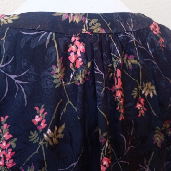 Rebecca Taylor navy blue floral silk blend ruffle sleeve blouse - Picture 15 of 15